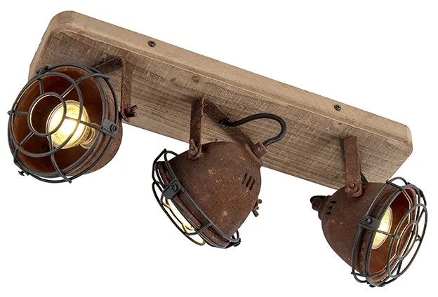 Faretto industriale marrone ruggine con legno inclinabile 3 luci - Gina