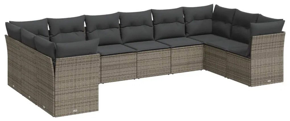 Set Divano da Giardino 10 pz con Cuscini Grigio in Polyrattan