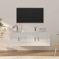 Set di Mobili Porta TV 2 pz Bianco Lucido in Legno Multistrato 3188408