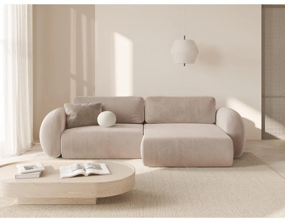 Divano angolare beige allungabile/con contenitore con rivestimento in velluto Tonale – Cosmopolitan Design