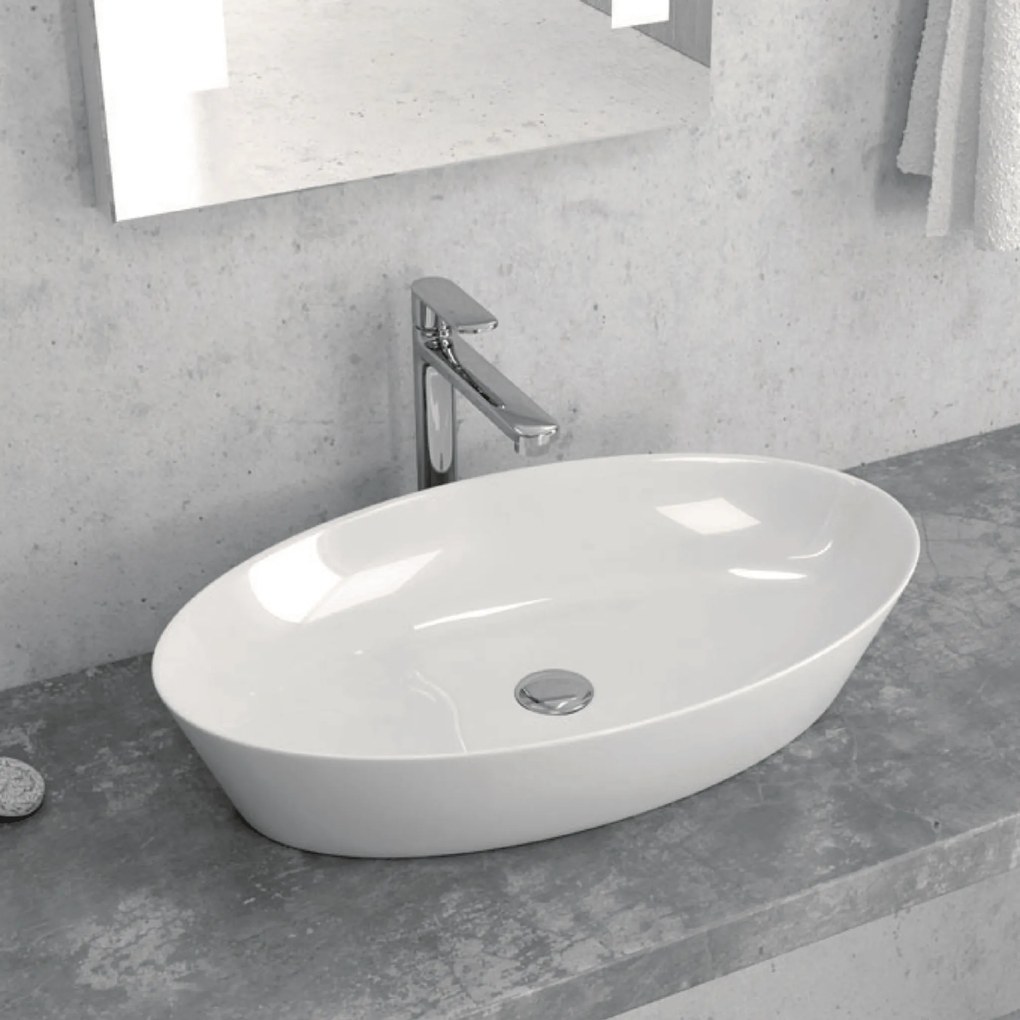 Lavabo D'Appoggio 60,5x36 Cm Karag Bianco Lucido