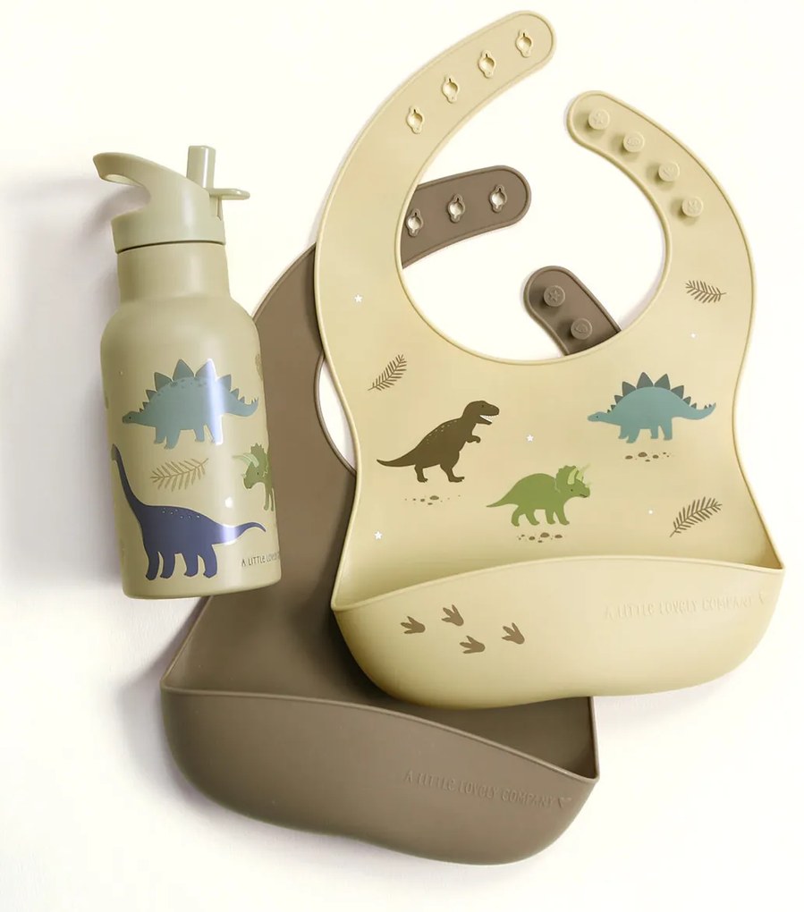 A Little Lovely Company - set di due bavaglini in silicone - dinosauri