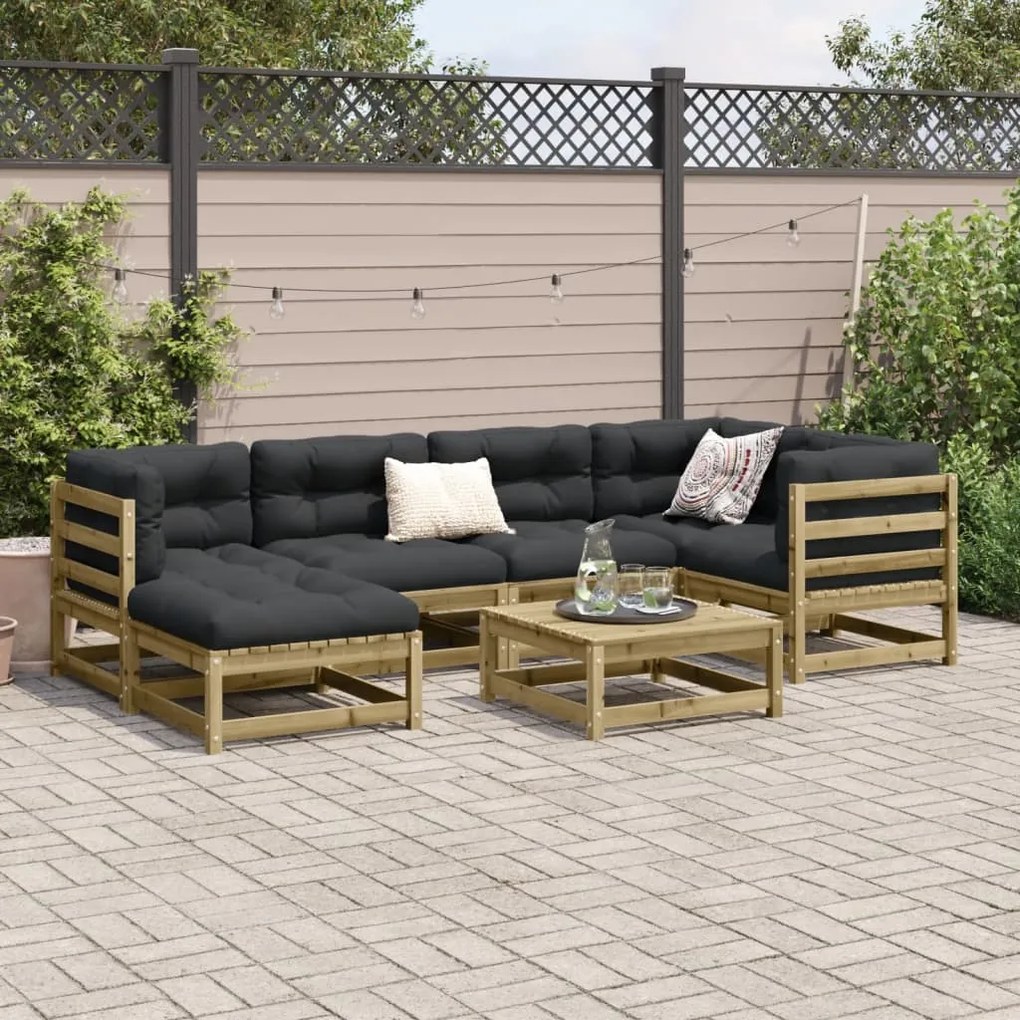 Set divani da giardino 7pz con cuscini legno impregnato di pino