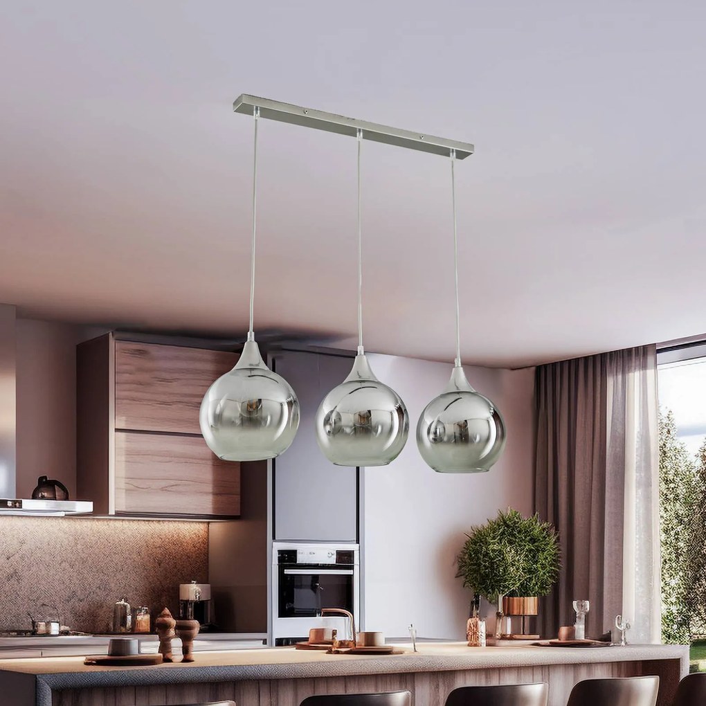 Eko-Light Lampada a sospensione Monte, 3 luci, trave, argento