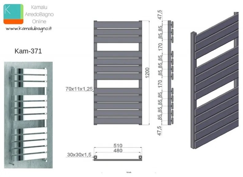 Kamalu - radiatore scaldabagno 510x1200mm modello kam-371