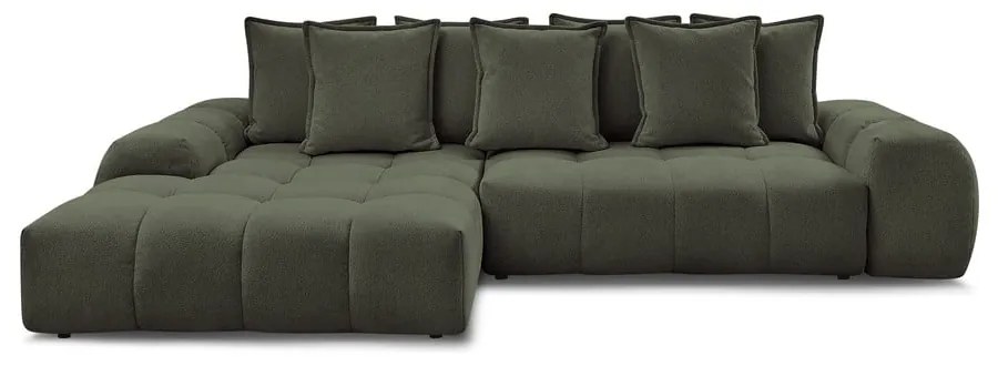 Divano angolare verde allungabile e con contenitore (penisola a sinistra/chaise lounge) con rivestimento in ciniglia Everest – Bobochic Paris