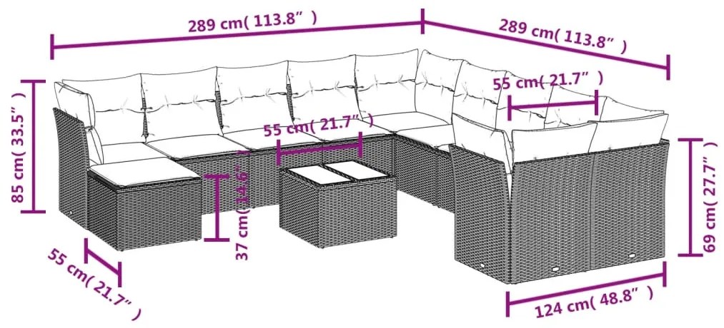 Set divani da giardino 12 pz con cuscini nero in polyrattan