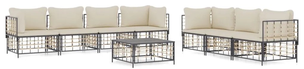 Set Divani da Giardino 8 pz con Cuscini Antracite in Polyrattan