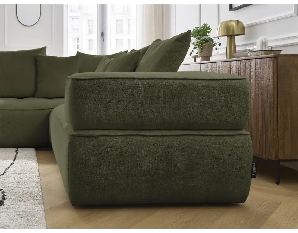 Divano angolare verde (penisola a sinistra/a L) con rivestimento in ciniglia Whesley – Bobochic Paris