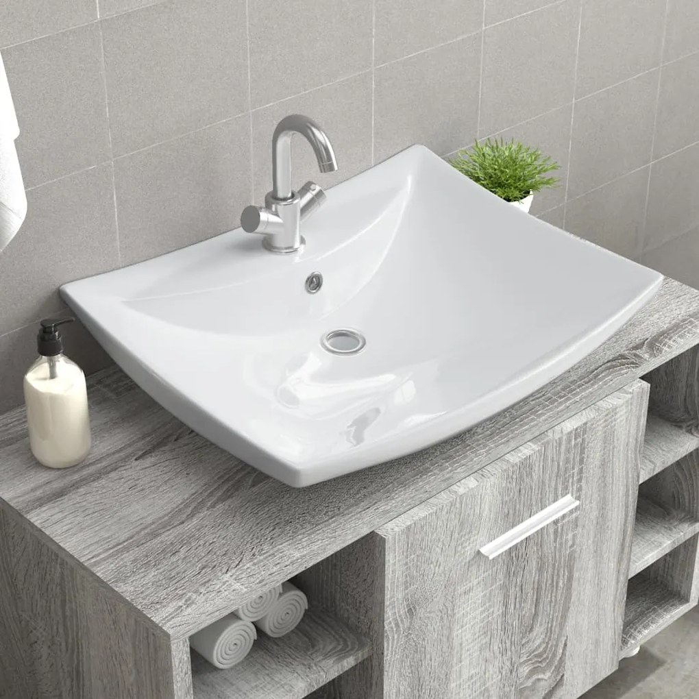 Lavabo Ceramica Lusso Rettangolare Foro Di Trabocco E Foro Rubinetto /