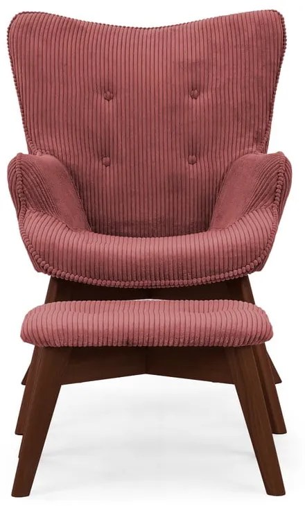 Poltrona con poggiapiedi rossa con rivestimento in velluto a coste Niko – Ropez