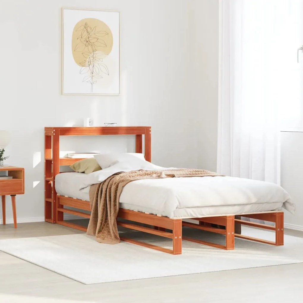 Letto Senza Materasso Marrone Cera 100x200 Cm İn Legno Di Pino /