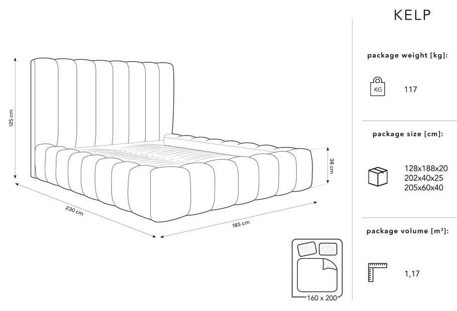 Letto matrimoniale imbottito beige con contenitore con griglia 160x200 cm Kelp - Micadoni Home