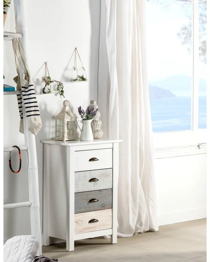 Cassettiera alta bianca e grigia con 4 cassetti , 46 x 80 cm Romantica - Marckeric