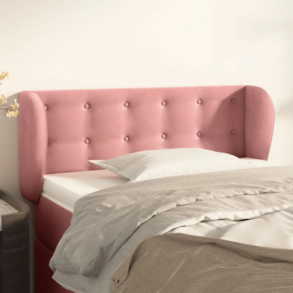 Testiera Ad Orecchio Rosa 103x23x78/88 Cm İn Velluto /