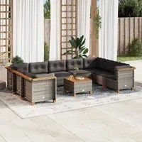 Set Divano da Giardino 10 pz con Cuscini Grigio in Polyrattan 3261984