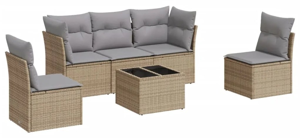 Set Divano da Giardino 6 pz con Cuscini Beige in Polyrattan