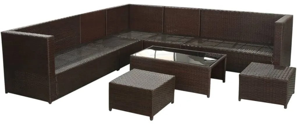 Set Divani da Giardino 8 pz con Cuscini in Polyrattan Marrone