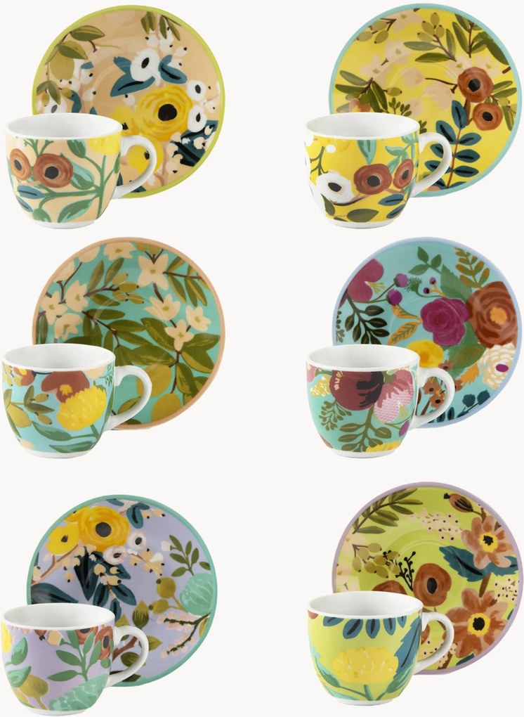 Set di 12 tazzine da caffè in porcellana con piattino Fiori Frida