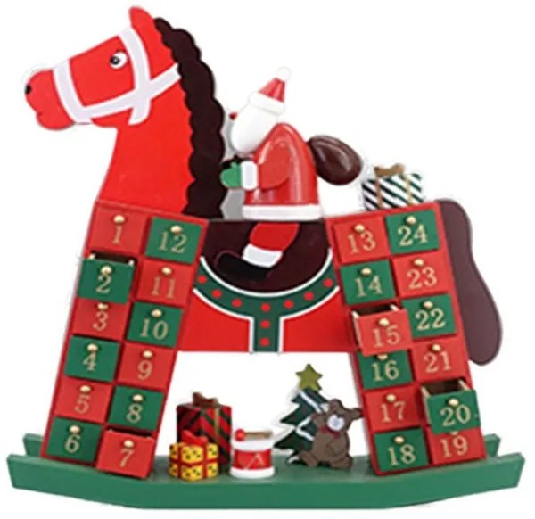 Trade Shop - Calendario Avvento Altalena Cavallo Natale Legno Cassetti Decorazioni Natalizie