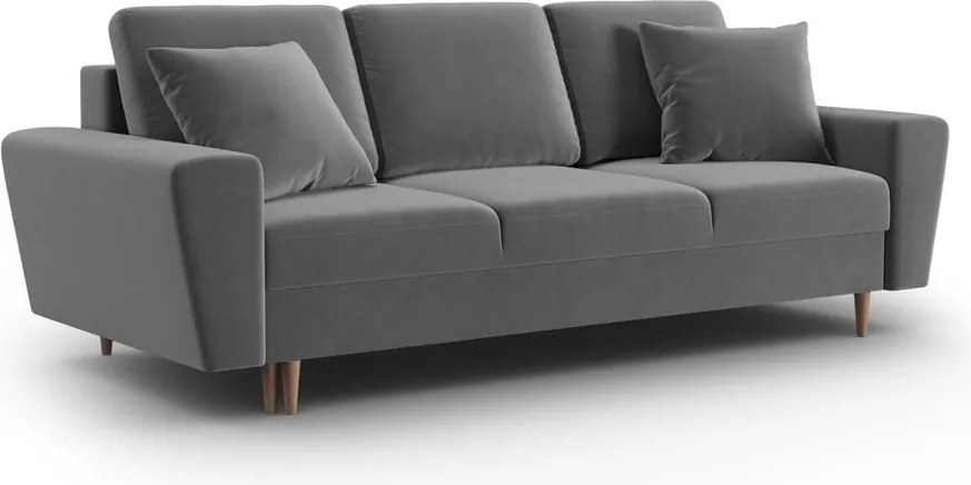 Divano grigio chiaro allungabile e con contenitore con rivestimento in velluto 235 cm Kyoto – Cosmopolitan Design