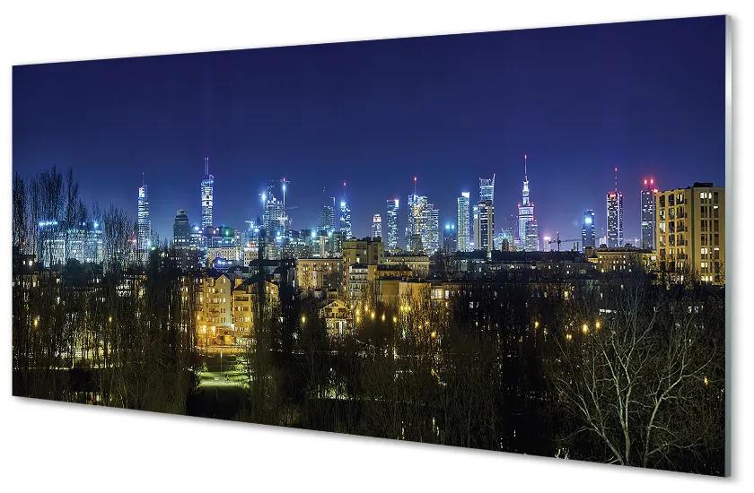 Quadro acrilico Panorama notturno di Varsavia 100x50 cm