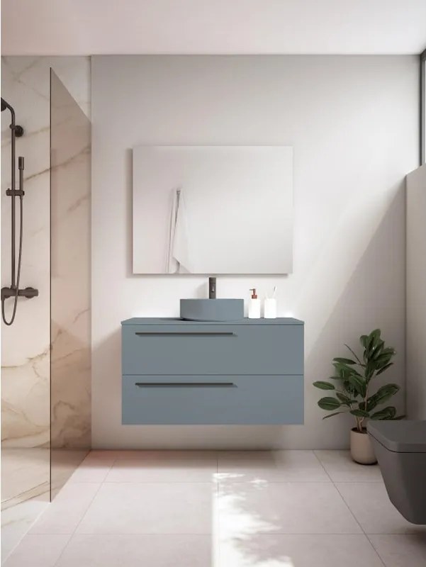 Mobile da bagno sospeso sotto lavabo L 100 x H 55 x P 39.5 cm blu laccato opaco, 2 cassetti VISOBATH Mia