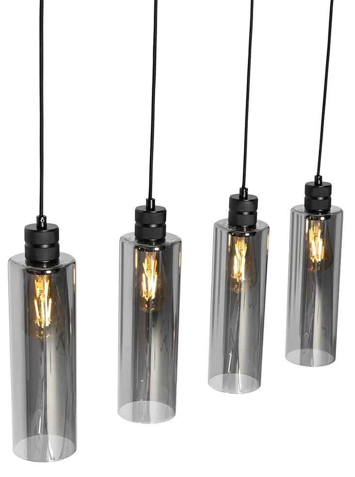 Lampada a sospensione moderna nera con vetro fumé 4 luci - Stavelot
