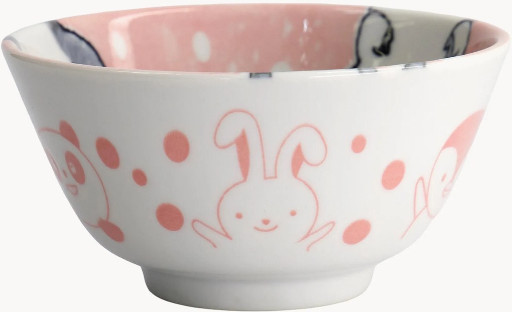 Set di 6 ciotole per riso in porcellana Pink Kawaii Animals