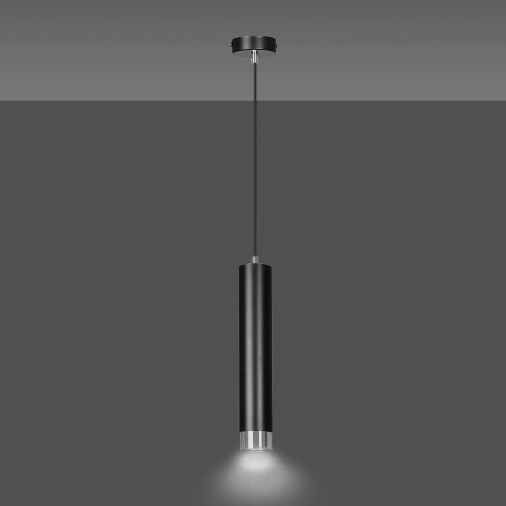 Sospensione 1 Luce Brunilde In Acciaio Nero Con Tubolare In Nero E Cromo
