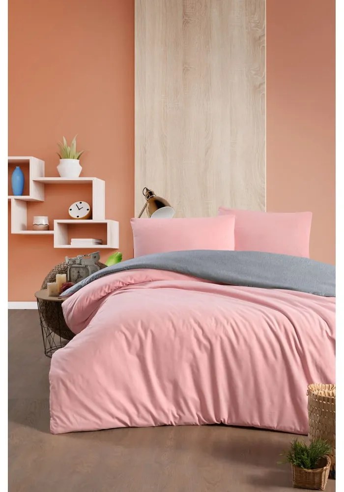 Lenzuolo matrimoniale in cotone / lenzuolo allungato in salmone/grigio 200x220 cm - Mila Home