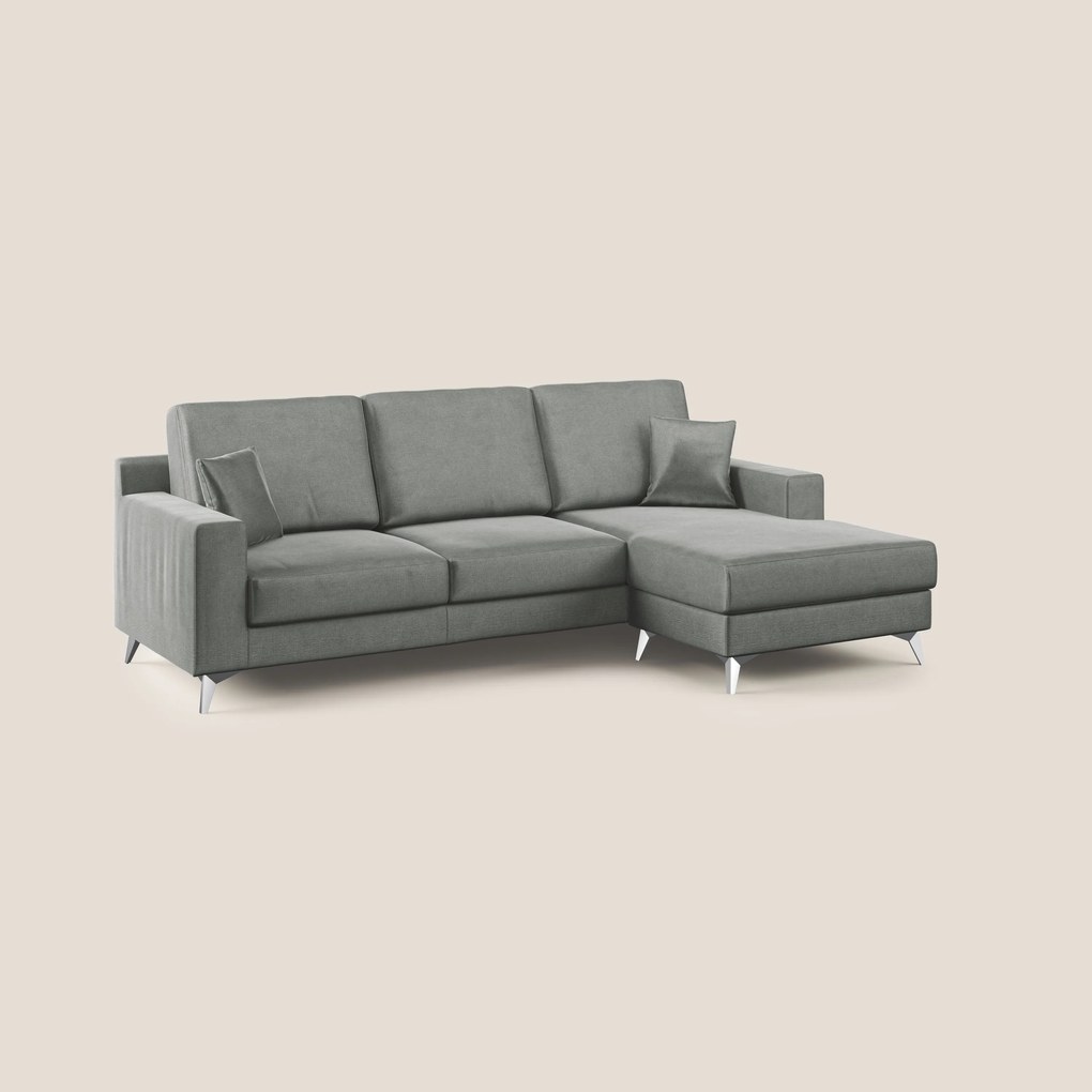 Michael divano moderno angolare con penisola in morbido velluto impermeabile T01 grigio chiaro