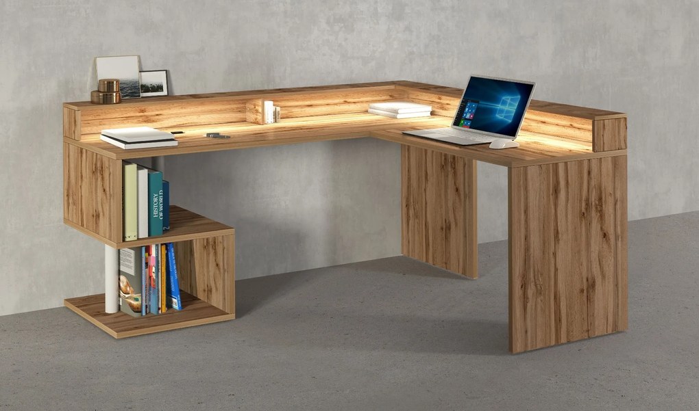 Scrivania angolare con sopralzo Cube in finitura Rovere Wotan