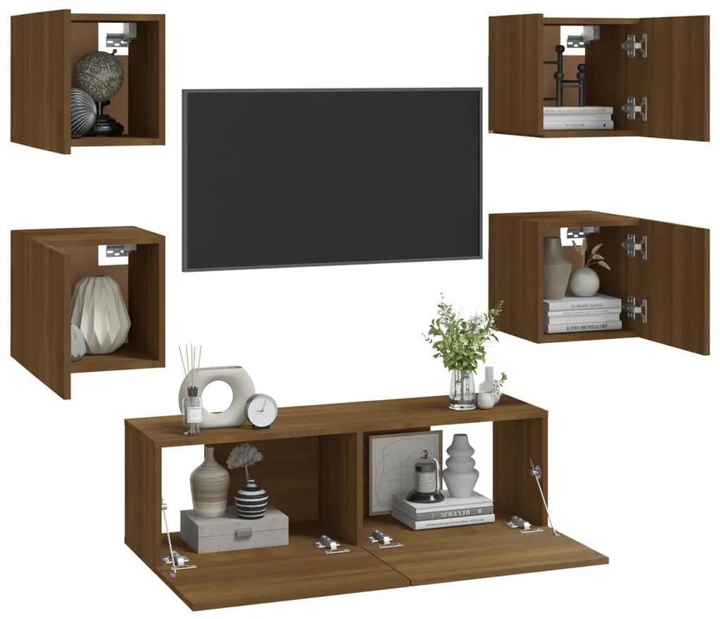 Set di mobili tv a parete rovere marrone in legno multistrato