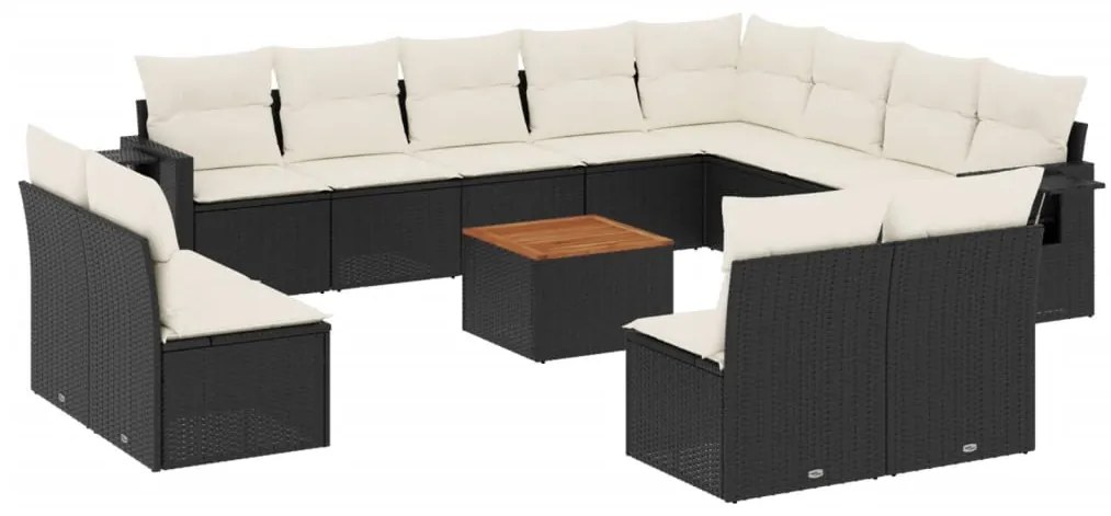 Set divani da giardino 13pz con cuscini nero in polyrattan