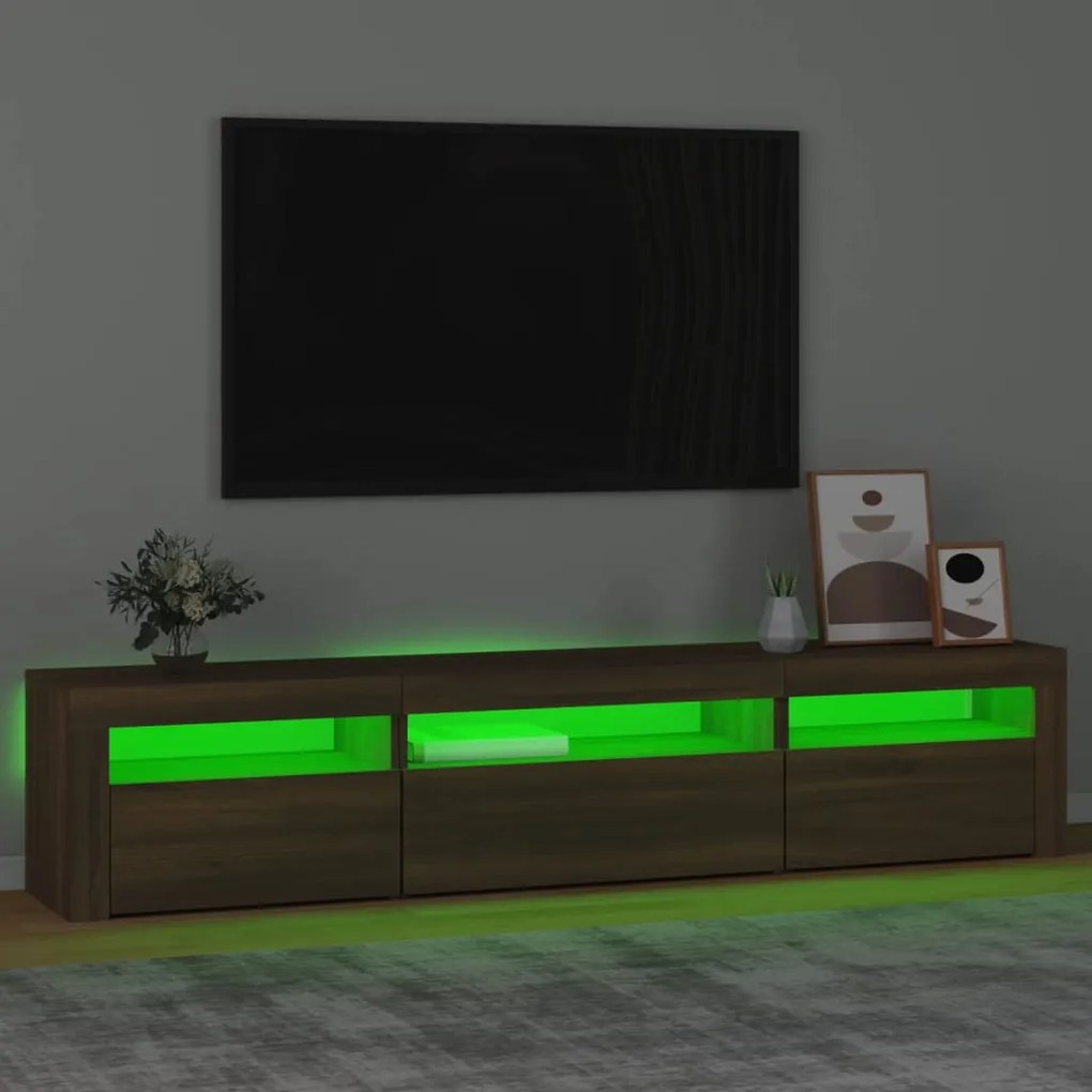 Mobile porta tv con luci led rovere marrone 195x35x40 cm