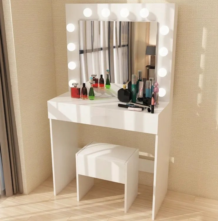 Elegante tavolo da toilette/cosmetico con illuminazione a LED e sgabello