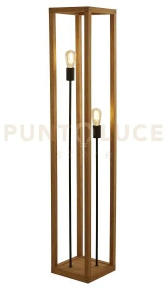 Lampada da terra quadrata 2lt - legno naturale e metallo nero