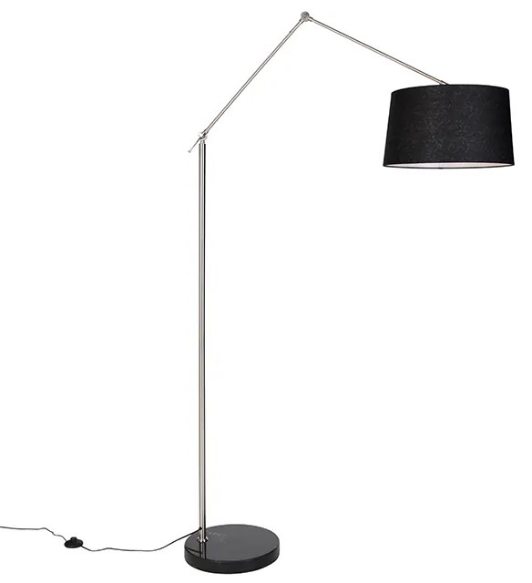 Lampada da terra moderna in acciaio con paralume in lino nero 45 cm - Editor