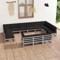 Set Divani da Giardino 13 pz Grigio Cuscini Massello di Pino cod mxl 43150