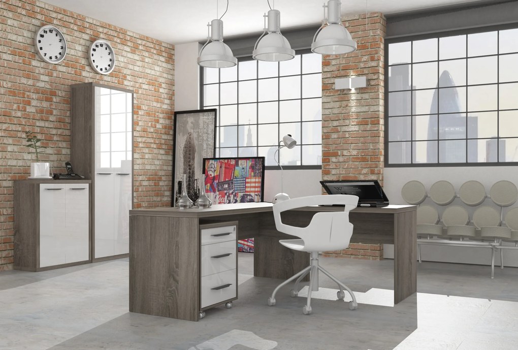 Ufficio completo in finitura Rovere Tartufo e Bianco Laccato II