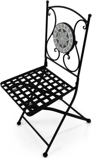 Set Tavolo Mosaico 80 Cm Completo Di 2 Sedie Pieghevoli In Acciaio E Ceramica