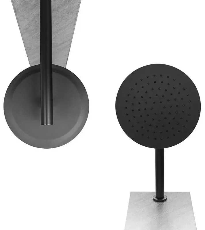 Pannello doccia in acciaio inox effetto pietra con soffione slim nero opaco