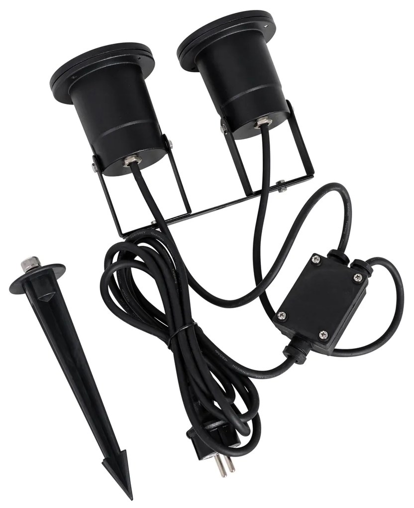 Faretto da giardino nero con cavo e spina, 2 luci IP65 - Basic