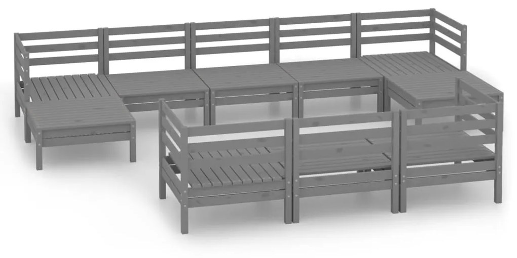 Set salotto da giardino 10 pz grigio in legno massello di pino