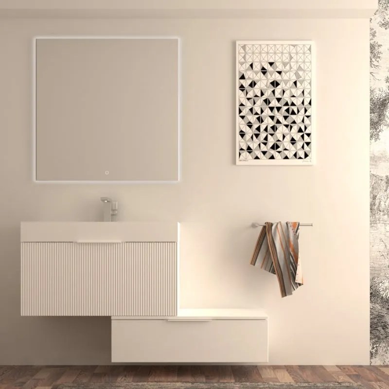 Mobile da bagno sotto lavabo MODULA bianco opaco laccato L 90 x H 43 x P 44 cm 3 cassetti, lavabo non incluso