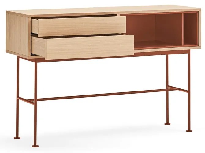 Consolle rosso mattone con impiallacciatura in rovere Yoko - Teulat