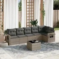 Set Divani da Giardino 7 pz con Cuscini Grigio in Polyrattan 3220199