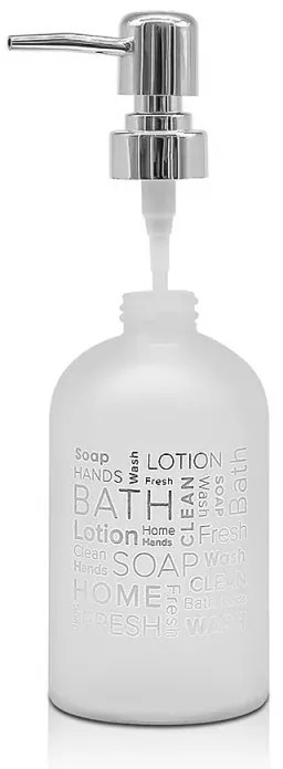 Set dosatore sapone liquido moderno in vetro colorato con stampe a contrasto