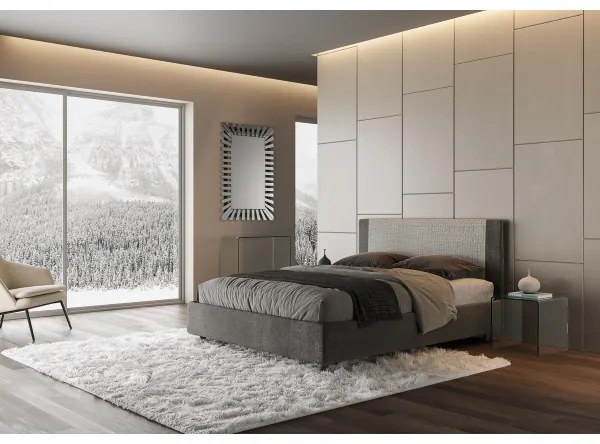 Letto matrimoniale con rete imbottito 160x190 tessuto Labirinto 2 grigio Rosal